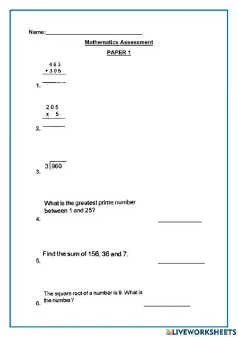 Mathematics Assessment Paper 1