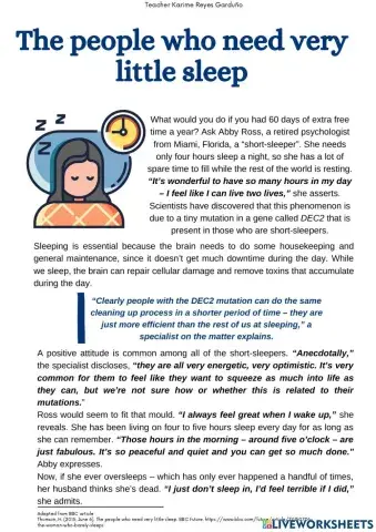 Short sleepers - Reading comprehension B1