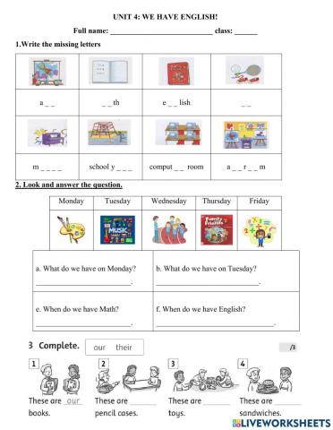 Lớp 4- unit 4- we have english