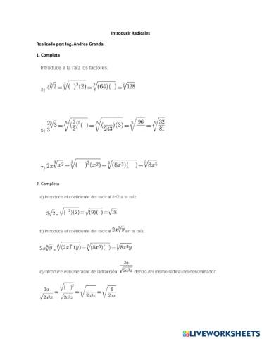 Introducir factores a un Radical