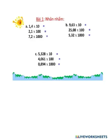 Toán bài 1 nhân nhẩm với 10, 100,...