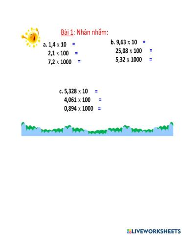 Toán bài 1 nhân nhẩm với 10, 100,...