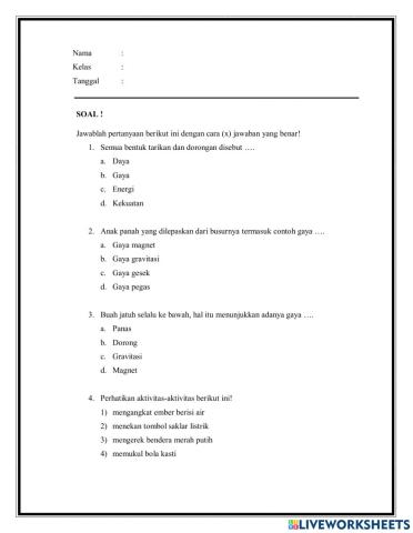 Soal evaluasi ipa -gaya-