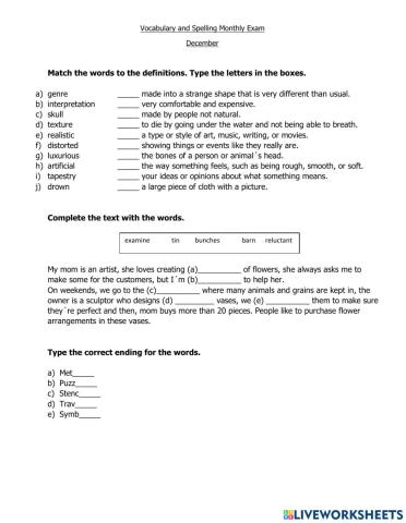 Unit 3 Vocabulary Exam