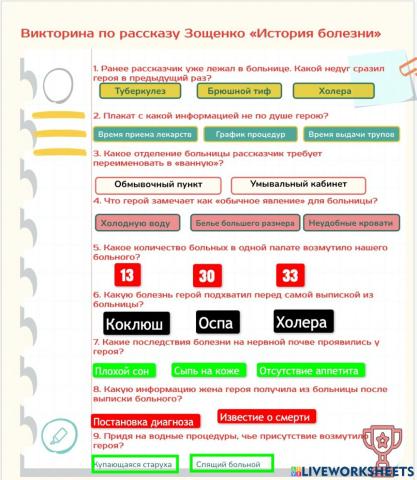 Comprehension test: М. Зощенко «История болезни»
