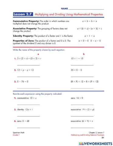 Multiplying & Dividing Using Mathematical Properties