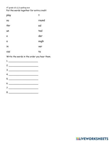 4th G spelling quiz U5 L2,3