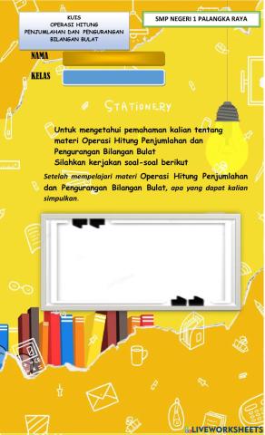 Kuis Operasi Hitung Penjumlahan dan Pengurangan bilangan bulat