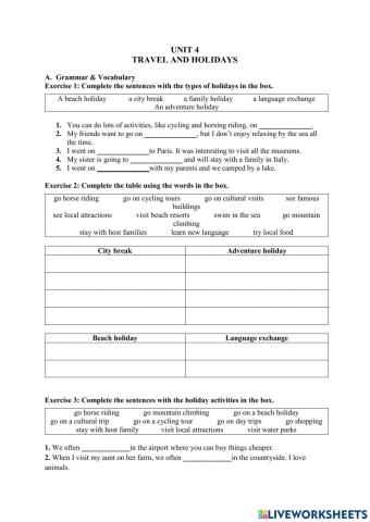 UNIT 4-Travel and Holidays-Vocabulary and Grammar