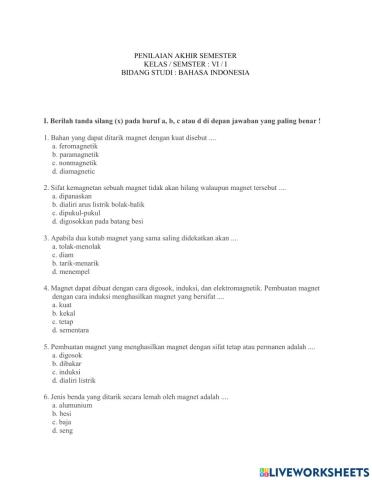 Soal ujian tema 5 ipa kelas 6
