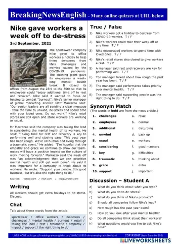 Nike gave workers week of de-stress