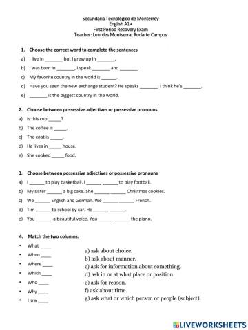 First period recovery exam English A1+