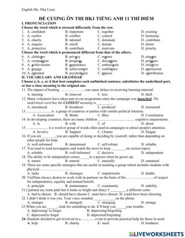 First term final test grade 11 lan 2