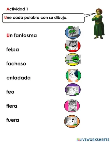 Actividad 1 unir palabras con dibujos con f