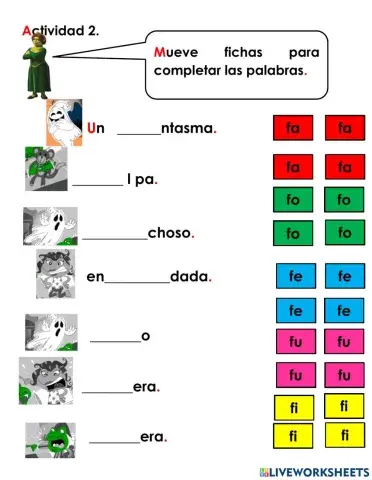 Actividad 2 formar palabras con oraciones de f