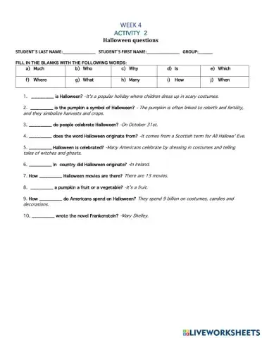 WEEK 4 ACTIVITY  2 Halloween questions