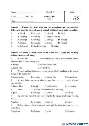 English 7 unit 8 test 1