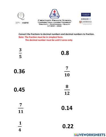 Fractions to decimals