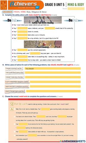 Grade 9 Unit 5 Mind and Body - Modals (rules, obligation - advice)