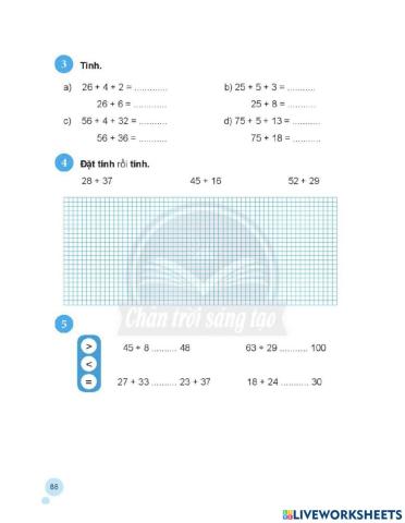 Phiếu bài tập toán trang 88 lớp 2