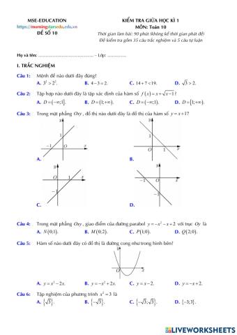 Toán 10 - Kiểm tra CK1 - Đề số 01