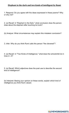 Elephant in the dark and two kinds of intelligent by Rumi