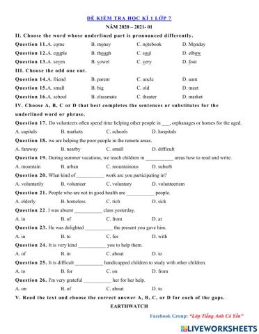 Y7 Final term 1 test - số 1