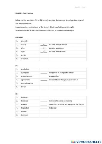 Band 3 (Core 1) - Unit 11 - Test