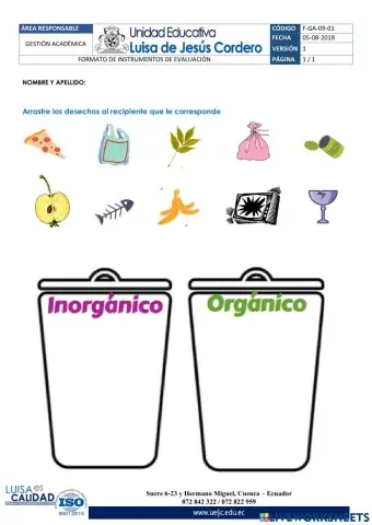 DESECHOS ORGÁNICOS E INORGÁNICOS