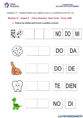 Palabras con la consonante d