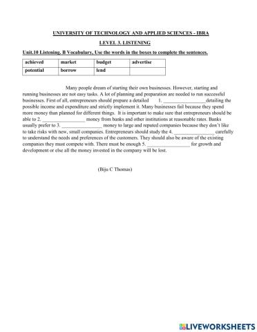 L3 Listening vocab U10 B