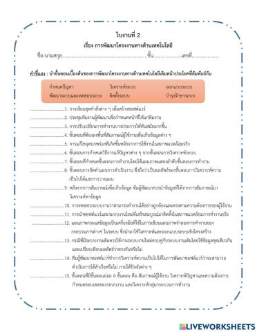 ใบงานที่ 2 เรื่องการพัฒนาโครงงาน