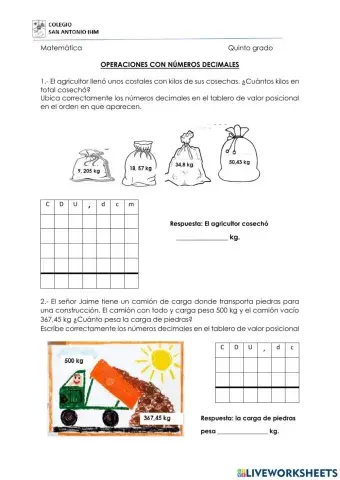 Adición, sustracción y multiplicación con decimales