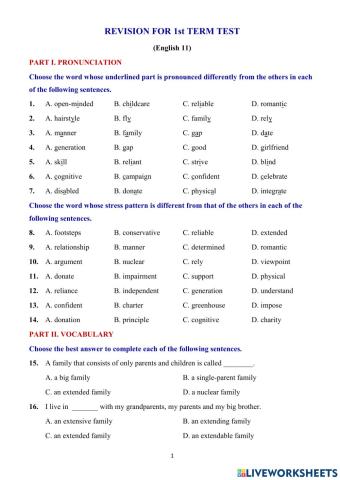 Grade 11 - Revision for 1st term test