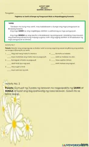 Pagtukoy sa Sanhi at Bunga ng Pangyayari Mula sa Napakinggang Kuwento
