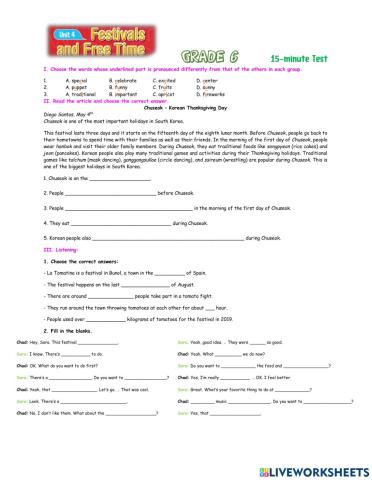 Unit 4: Festivals and free time