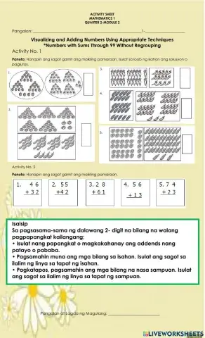 Visualizing and Adding Numbers Using Appropriate Techniques-Numbers with Sums Through 99 Without Regrouping