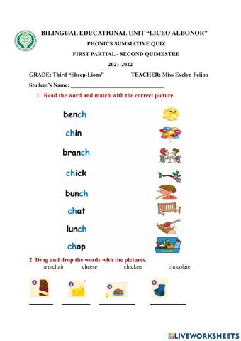 Phonics Summative Quiz - 1P2Q