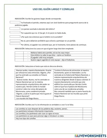 Uso del guion largo y comillas