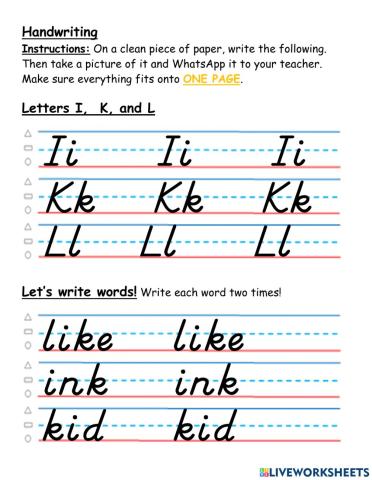 Handwriting I, K, L