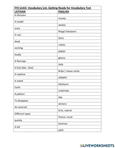 FF4 Unit3 GET READY FOR VOCABULARY TEST