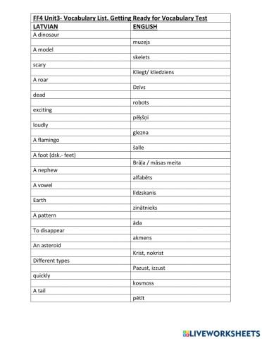 FF4 Unit3 GET READY FOR VOCABULARY TEST
