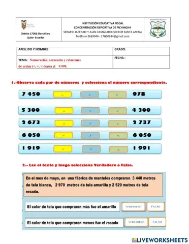 Secuencia y relaciones de orden (-, -, -) hasta el    9 999.