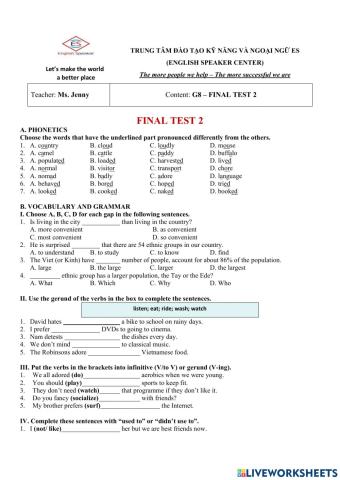 G8 - Final Test 2 - Term 1