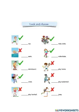 I can (run) but I can't (swim)