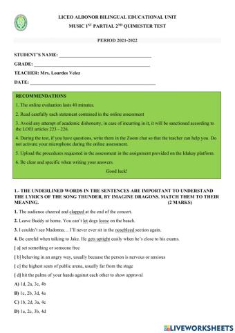 1st partial 2nd Quimester Summative Test