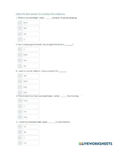 U11 L1 Subject and object pronoun homework