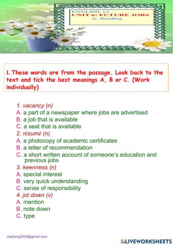 Unit 6:  future jobs  –reading