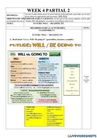 Ejercicios Online-1st-BGU- Will - Be going to