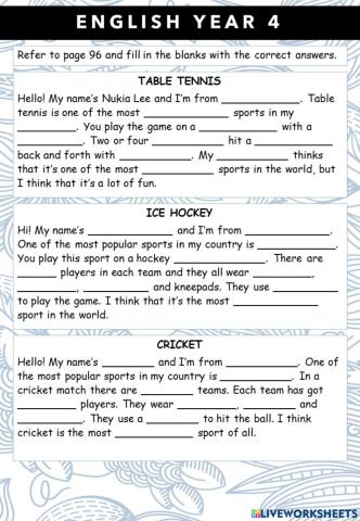The Most Popular Sports: English Year 4